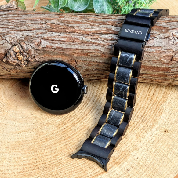 [木錶帶]EINBAND Google Pixel Watch 天然木錶帶 Black Marquina x Ebony Woo 第1張的照片