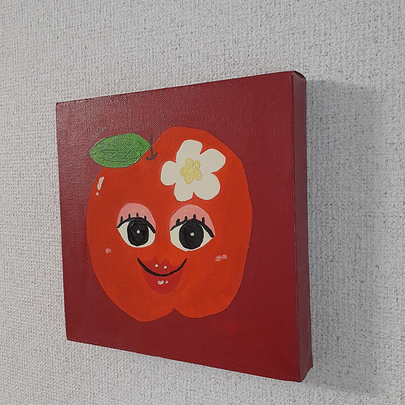 ハッピーあっぷるちゃん　油絵　画家　小楠アキコ作品　20×20cm　キャンバス 3枚目の画像