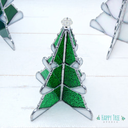 ステンドグラス 冬のツリー ＜グリーン＞ 白い小花 クリスマス 自分にご褒美 ギフトにも 4枚目の画像