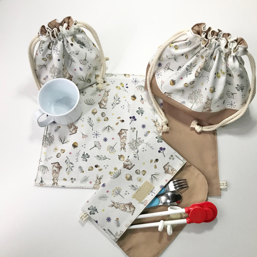 ハンドメイド レッスンバッグ 上靴袋 ミルキーラビット レッスンバッグと上履き袋の入園入学2点セット【ミルキー