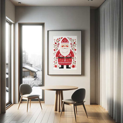 北欧風デザインのイラストが魅力的なサンタクロースのクリスマスポスター 2枚目の画像