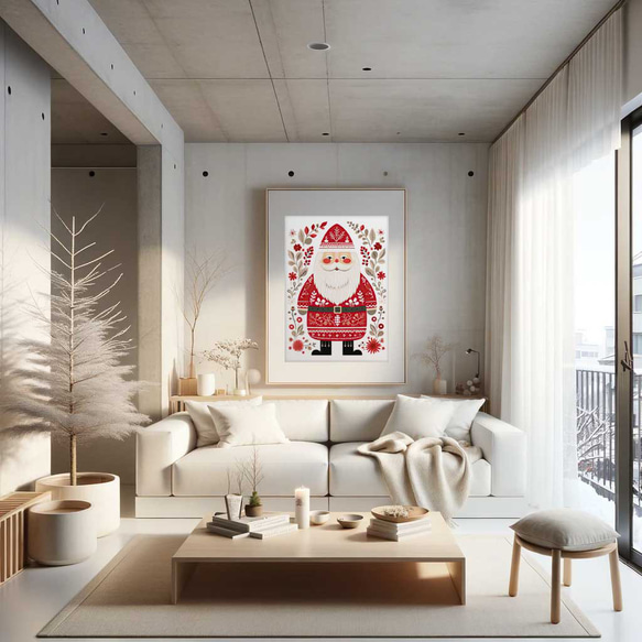 北欧風デザインのイラストが魅力的なサンタクロースのクリスマスポスター 4枚目の画像
