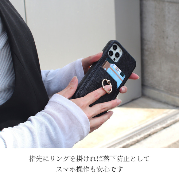 iphoneXs ケース リング付き カード収納 レザー Xs X XsMAX 大人かわいい くすみカラー 背面収納付き 6枚目の画像