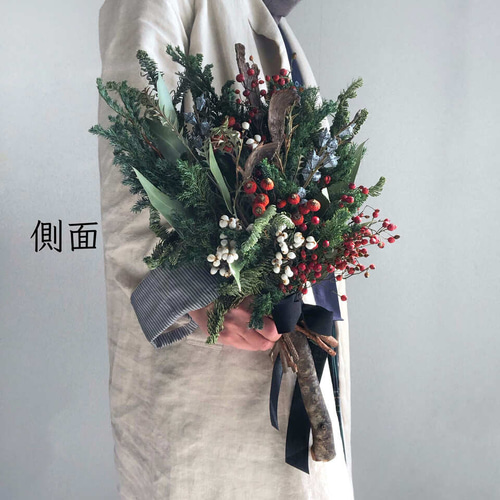 クリスマス2025】スワッグブーケ ドライフラワー グリーン 針葉樹