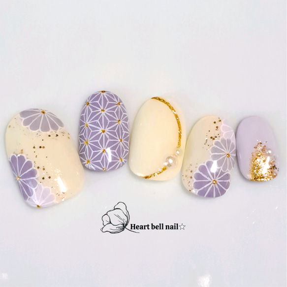 ネイルチップ 成人式 和柄 振袖 紫 花 フラワー ネイルチップオーダー