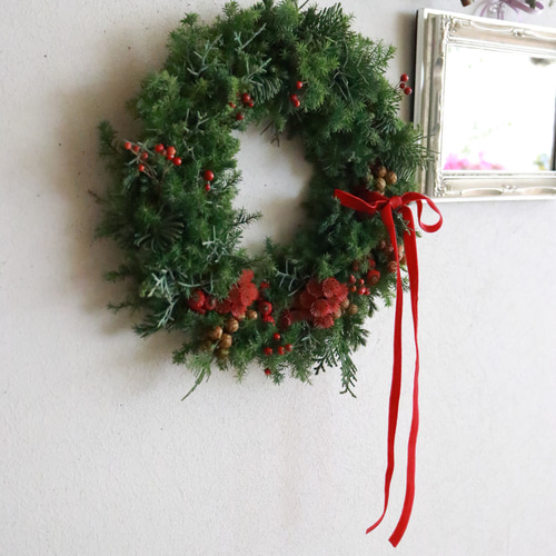 赤×緑のクリスマスリース（受注生産）20cm リース Deuxieme