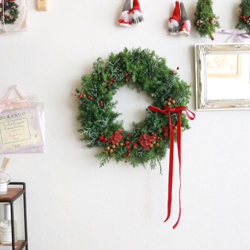 赤×緑のクリスマスリース（受注生産）20cm リース Deuxieme