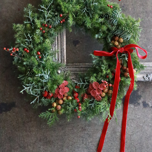 赤×緑のクリスマスリース（受注生産）20cm リース Deuxieme