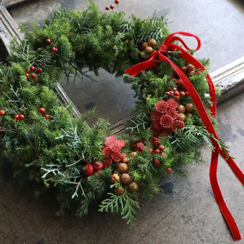 赤×緑のクリスマスリース（受注生産）20cm リース Deuxieme