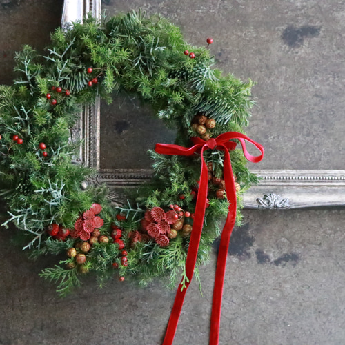 赤×緑のクリスマスリース（受注生産）20cm リース Deuxieme