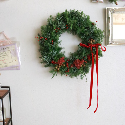 クリスマスリース 赤と緑 約70cm リース クリスマス Sサイズ クリスマスリース Christmas Xmas Wreath