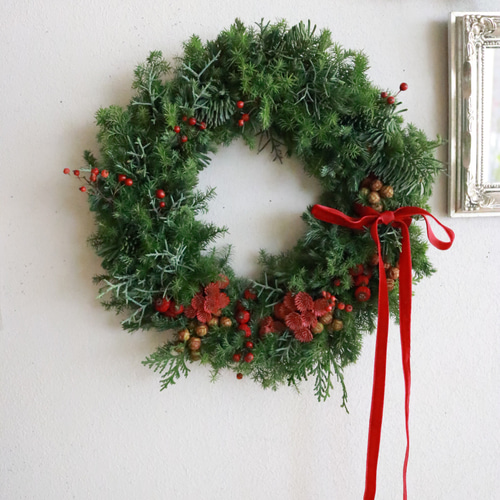赤×緑のクリスマスリース（受注生産）20cm リース Deuxieme