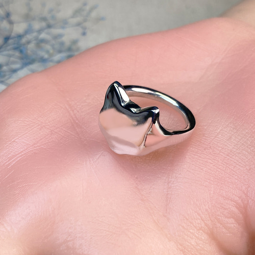 ねこ顔の印台リング、silver925（銀）,シルバーアクセサリー 指輪