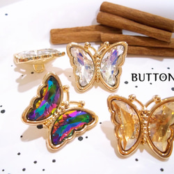 【16mm*13mm / 5個】絶妙で美しい蝶メタルフレーム+カラフルなジルコンアクセサリー風ボタン（4色） 5枚目の画像