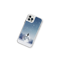 月と猫(雪ver.)　iPhoneケース　強化ガラスケース 5枚目の画像