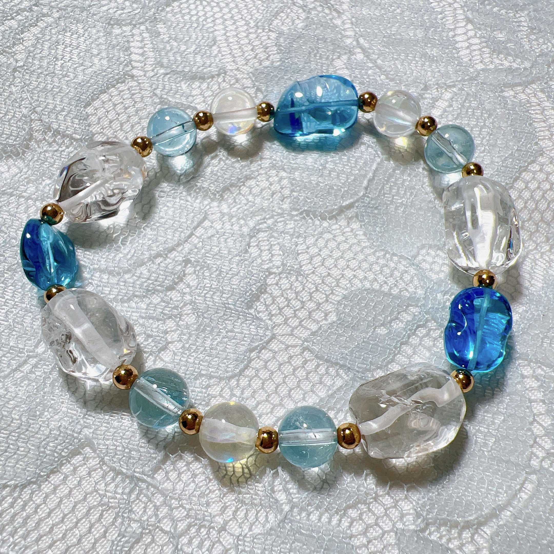 2種のブルートパーズと水晶のストーンブレスレット