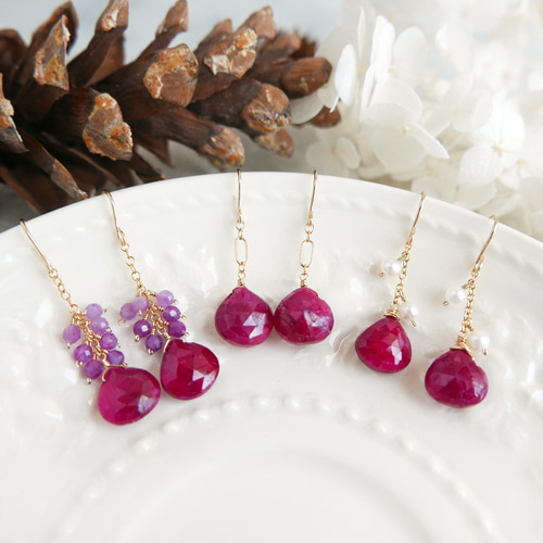 michiru◆ルビーピアス✧14kgf ☆SALE】宝石質ルビーのピアス(14kgfビーズ＆ラブラドライト・M