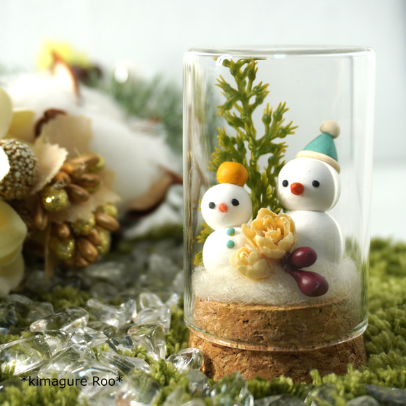 クリスマスインテリア　スノーマン クリスマスインテリア スノーマン 樹脂粘土 ガラス瓶 雪だるま 置物 冬