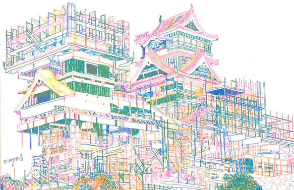 熊本城のリソグラフポスター 1枚目の画像