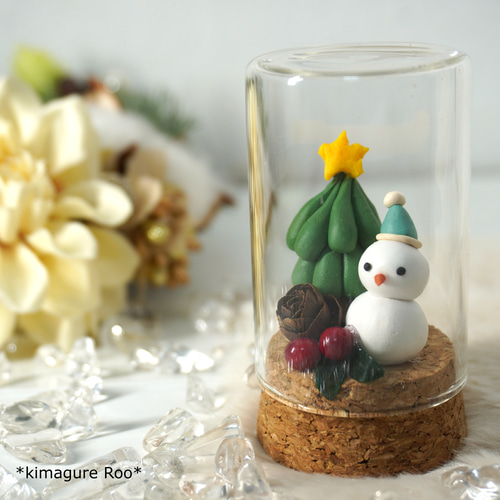 クリスマスインテリア スノーマン クリスマスツリー 樹脂粘土 ガラス瓶