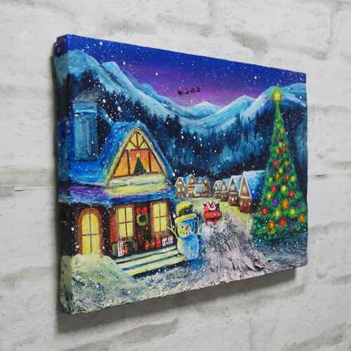 油絵 油彩 油彩画 絵 絵画【クリスマスイブの町】 絵画 HR 油絵 油彩 油彩画 絵 絵画【クリスマスイブの町】 絵画 HR