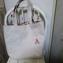 フランスアンティークシャンブルリネン赤クロスステッチイニシャルと