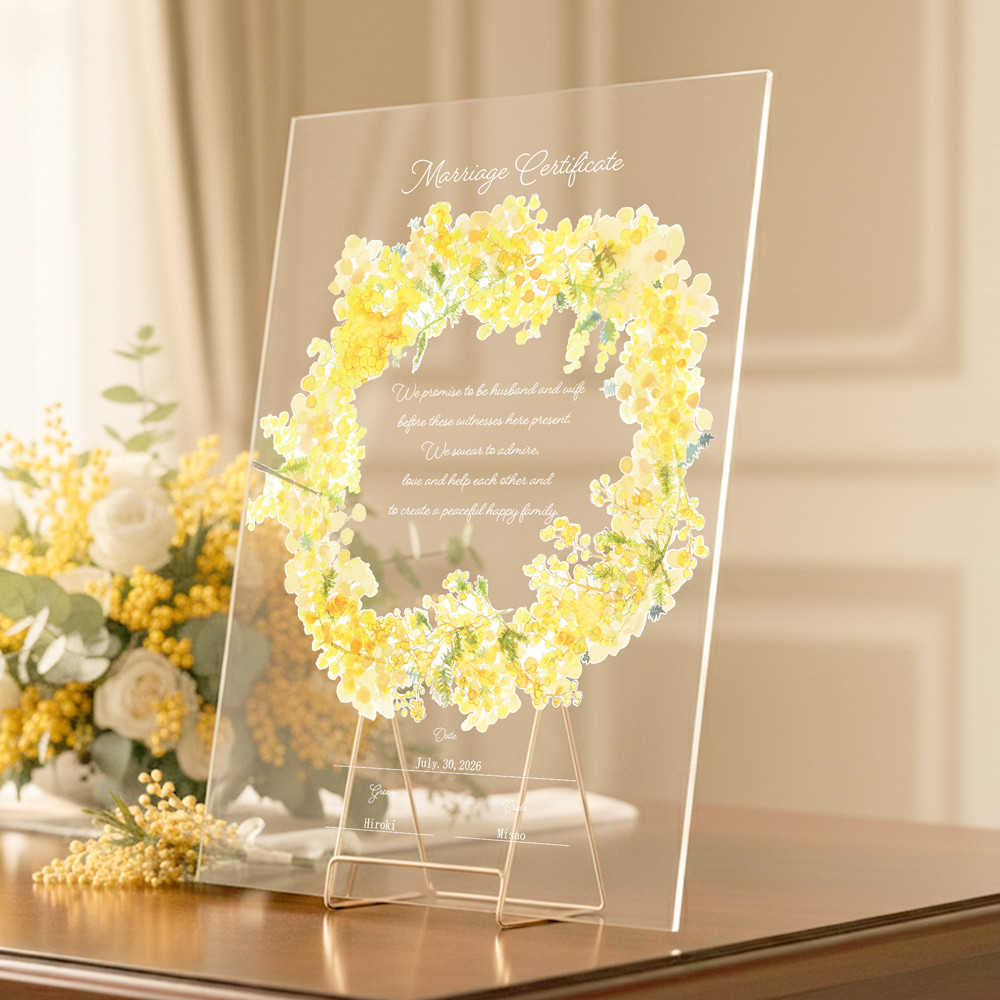 ミモザの結婚証明書 アクリル  誓約書 ウェルカムスペースにもクリア オーダーメイド