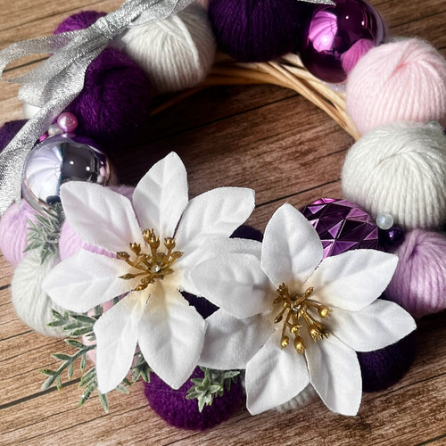 【販売済】毛糸玉リース ★パープル 販売済】毛糸玉リース ☆パープル