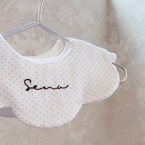 名入れ無料】ドットお名前刺繍スタイ / dot double gaze bib (beige