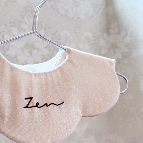 名入れ無料】ドットお名前刺繍スタイ / dot double gaze bib (beige