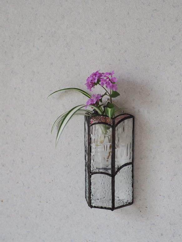 「ステンドグラス一輪挿し/ピンク」花器　花瓶 2枚目の画像