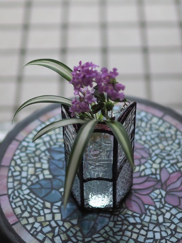 「ステンドグラス一輪挿し/ピンク」花器　花瓶 4枚目の画像