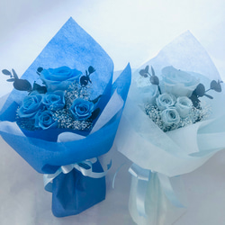 プリザーブドフラワー綺麗な空色のブルーローズ5輪のふんわり花束（花束ラッピング） 8枚目の画像