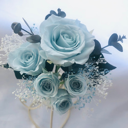 プリザーブドフラワーベビーブルーローズ5輪のふんわり花束（花束ラッピング） 5枚目の画像