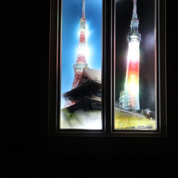 東京タワー＆スカイツリーのライティングシャドーボックス 3枚目の画像