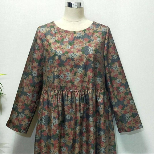 着物リメイク ワンピース 花柄 2WAY ミモレ丈 ギャザー 大人 着物リメイク ワンピース 花柄 2WAY ミモレ丈 ギャザー 大人