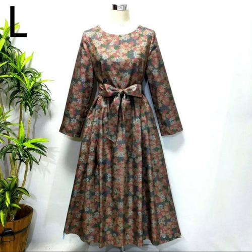 着物リメイク ワンピース 花柄 2WAY ミモレ丈 ギャザー 大人 着物リメイク ワンピース 花柄 2WAY ミモレ丈 ギャザー 大人