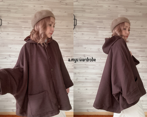 a.myu ブラウンコーデ期間限定即納✨世界で一つのポンチョ 上質ウール