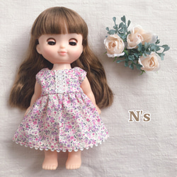 26cmドール用 裏地付き♡シックな花柄ワンピース 長袖 ワンピース