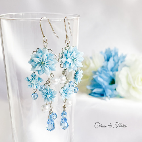 515】ドロップ ピアス ヴィトライユビーズ ガラス イヤリング ハンドメイド