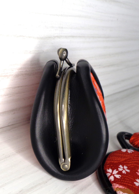 高級西陣織金襴 コインケースがま口＆手鏡　赤 4枚目の画像