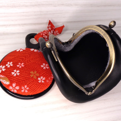 高級西陣織金襴 コインケースがま口＆手鏡　赤 3枚目の画像