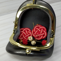高級西陣織金襴　コインケースがま口＆手鏡　黒と金 7枚目の画像