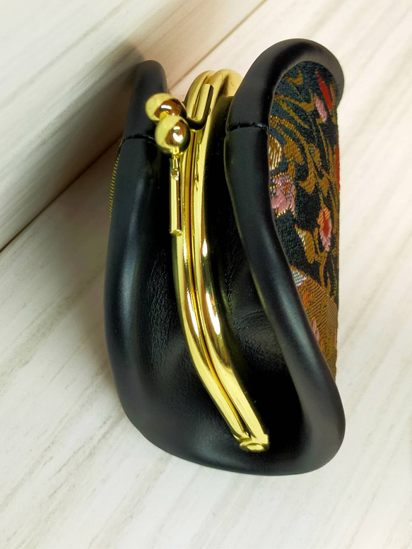 高級西陣織金襴　コインケースがま口＆手鏡　黒と金 5枚目の画像