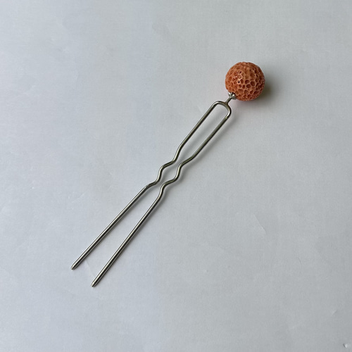 もも色珊瑚 す玉かんざし 約19㎜玉 お正月に お着物だけで無く洋装の髪