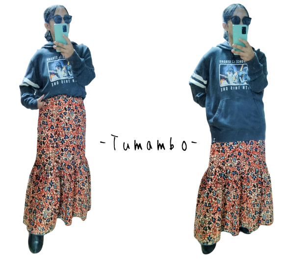 ☆持ち込み布でセミオーダー☆ 2段のマーメイドタックギャザースカート( 上段長い) 4枚目の画像