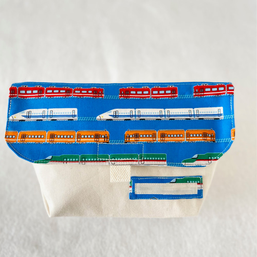 横入れ タイプ お弁当袋 新幹線 ネイビー柄 3点セット アルミ 横型 車 てつどうお弁当袋 （新幹線＆鉄道標識.ふみきり