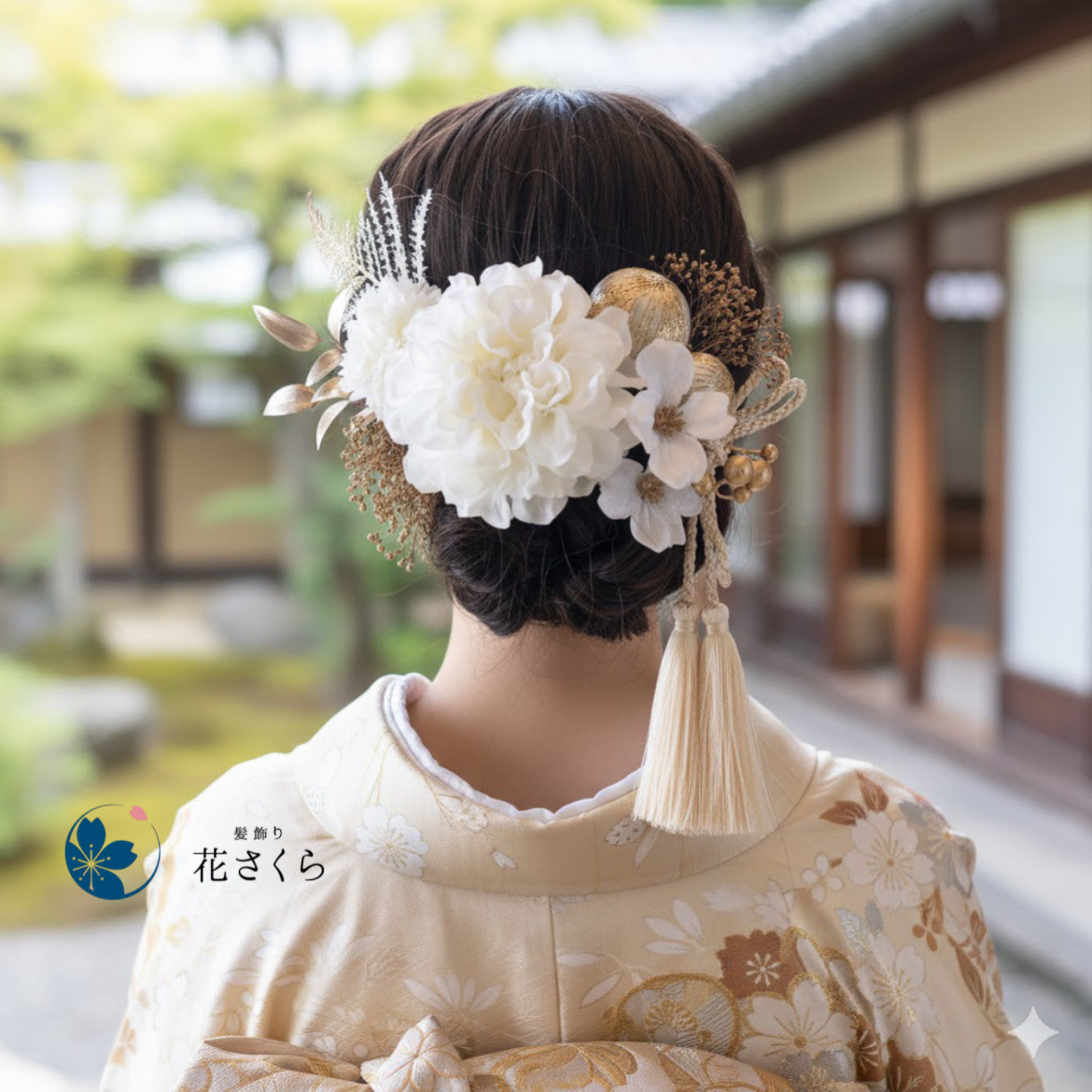 ダリアと花みずきの髪飾り　結婚式　成人式　花嫁　和装　振袖　卒業式　白無垢　色打掛　前撮り　花嫁　着物　ヘッドドレス