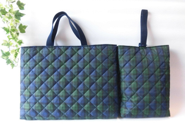 撥水加工・ナイロンオックスキルト・ブラックウオッチ・通園通学2点セット