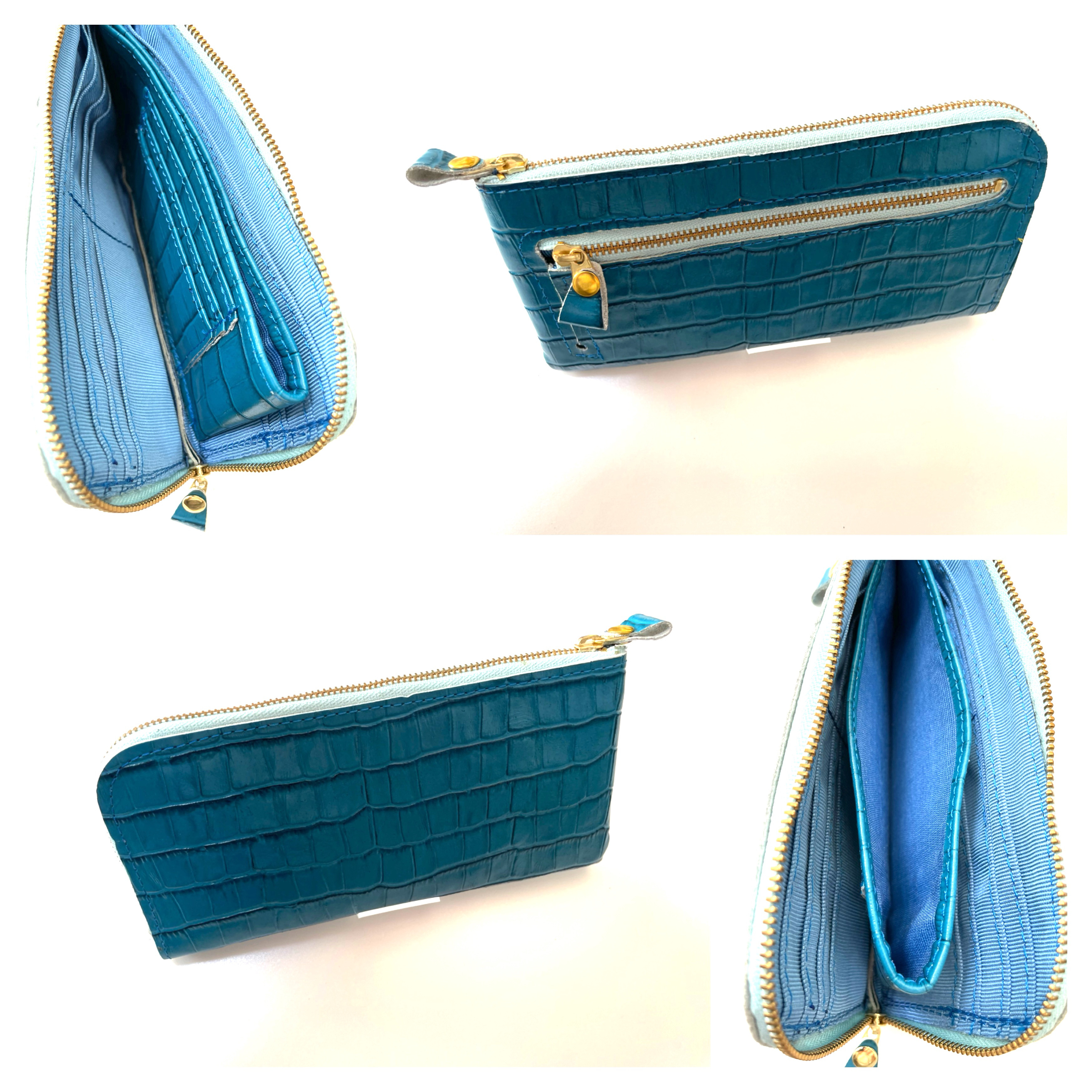 新品　本革ワニ型押し　長財布(ライトブルー)